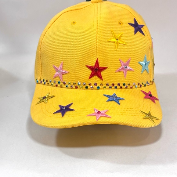 Hand beaded Yellow Rhinestone Hip Hop Casual Streetwear Bling Baseball Cap Hat - Picture 1 of 10